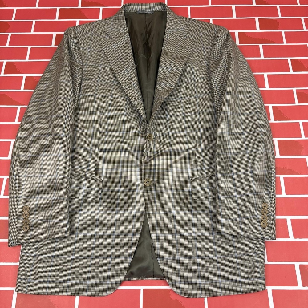 Canali Blazer Sport Coat Mens 52R Brown Check Wool Tweed Made In Italy Fall
